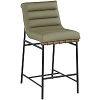 Meridian Furniture 813Olive-C Burke Collection Modern | Contemporary Counter Stool with Soft Olive Green Vegan Leather, Vegan Leather Straps, Matte Black Metal Frame, 18