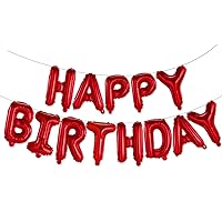 Happy Birthday Balloons Banner Red 16 Inch Mylar Foil Letters | Inflatable Party Decor and Event Decorations for Kids and Adults | Reusable, Ecofriendly Fun