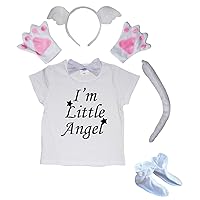 Petitebella I'm Little Angel Shirt Headband Tie Glove Tail Shoes 6pc Costume (1-2 Year, White Angel)