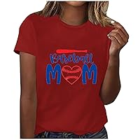 Baseball Mom T-Shirt for Women Funny Baseball Heart Print Casual Tee Tops Summer Short Sleeve Crewneck Comfy Blouse