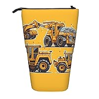 Cartoon Heavy Machinery Truck Print Pencil Case Pop Up Pencil Pouch Stand Up Pencil Bag Telescopic Pencil Holder Organizer Small Makeup Bag With Zipper