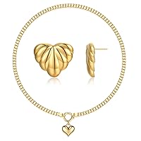 NUZON Gold Love Heart Pendant Necklace & Heart Earrings