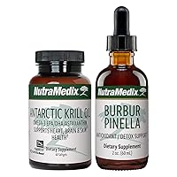 NutraMedix Brain Support Bundle - Includes Artic Krill Oil Softgels and Burbur Pinella Liquid Drops for Cognitive Health, Detox and Brain Support - 2-Piece Supplement Set for Cognitive Support
