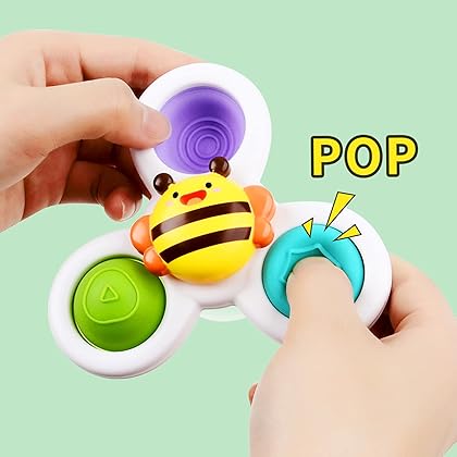 3PCS ALASOU Pop up Suction Cup Spinner Toys for 1 2 Year Old Boy Girl|Novelty Spinning Tops Toddler Toys Age 1-2|1 2 Year Old Boy Birthday Gift for Infant|Sensory Baby Bath Toys for Toddlers 1-3