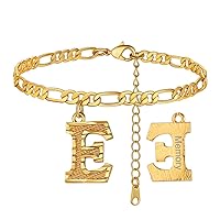 ChainsHouse Ankle Bracelets for Women Initial Anklet, 4.5MM 18K Gold Figaro Cuban Link Anklet Bracelet, Custom Name Gold Anklet with Initials, 22-27CM Adjustable, Send Gift Box