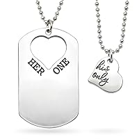 Couple Necklace Her One and His Only Heart Dog Tag 2-Piece Lover Message Pendant Set