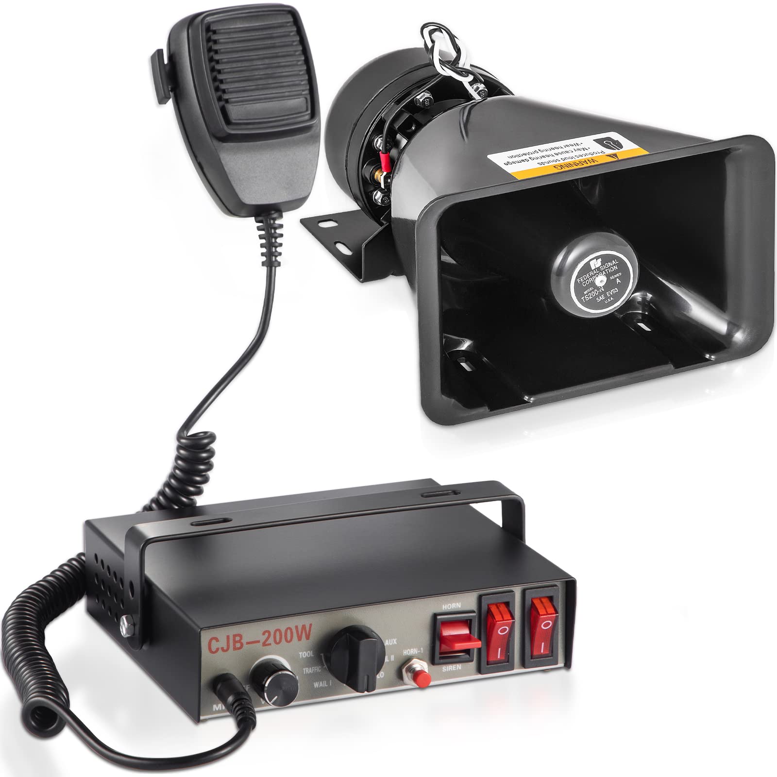 VEVOR 200W Car Warning Alarm Vehicle 7 Sound Loud Warning Alarm Kit MIC System Emergency Fire Siren PA Speaker