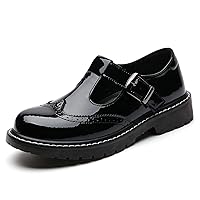 Mary Jane Shoes Women Oxford Shoes Leather Round Toe Flats Non-Slip Ankle Buckle Strap Comfort Casual Dressy Cosplay Party School Work Shoes