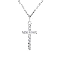 GILDED 1/10 ct. T.W. Lab Grown Diamond (SI1-SI2 Clarity, F-G Color) and Sterling Silver Cross Pendant with an 18 Inch Spring Ring Clasp Cable Chain