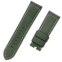 Luxury Brand Watchband Retro 22mm 24mm Vintage Calf Horse Nubuck Leather for Panerai Strap Watch Band Tang Buckle (Color : Green, Size : 24mm-Silver Buckle)