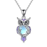 YAFEINI Moonstone Owl Necklace Gifts Sterling Silver Filigree Owl Pendant Necklace Mothers Day Christmas Jewellery Gifts for Women Girls