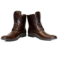 PeppeShoes Modello Hiti - Handmade Italian Mens Color Brown High Boots - Cowhide Smooth Leather - Lace-Up