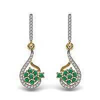 Solid 14k Yellow White Rose Gold Attractive Western Emerald Gemstone Earring with Certified Diamond Elegant Gifts For Girls to Make them Happy.