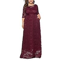 Women Plus Size Elegant Slight Stretch Bridesmaid Party Evening Maxi Long Dress with Pocket for Women