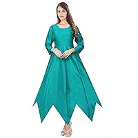 Women's Long Dress Handkerchief Solid Art Poly Silk Tunic Wedding Wear Teal Maxi Gown Plus Size