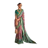 Indian Designer Patola Printed Saree Blouse Woman Festival Heavy Sari 3990