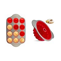 Boxiki Kitchen Bundle: Non-Stick 12 Cup Silicone Muffin Pan & Fluted Pound Cake Pan with Steel Frame - Perfect for Muffins, Cupcakes, Cakes, and Gelatin Desserts.