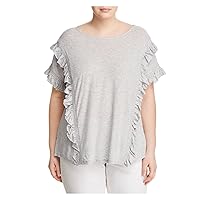 Vince Camuto Womens Plus Boat Neck Ruffle Trim Top Gray 3X