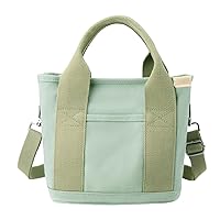 Women Handbag with Zipper Lady Single Shoulder Canvas Crossbody Bag Bucket Tote Bag Solid Color (Green)