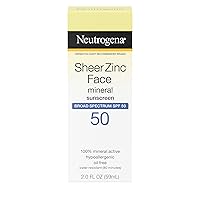 Sheer Zinc Oxide Dry-Touch Face Sunscreen with Broad Spectrum SPF 50, Oil-Free, Non-Comedogenic & Non-Greasy Mineral Sunscreen, 2 fl. oz