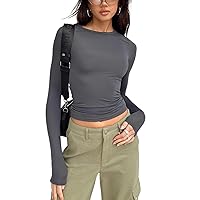 Women Slim Fit Crop Tops Crewneck Long Sleeve Basic Solid Color Y2K Going Out Tight Blouse T-Shirt Streetwear