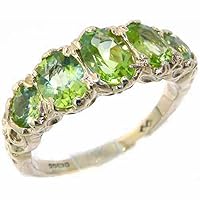 925 Sterling Silver Real Genuine Peridot Womens Band Ring