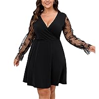 Women Plus Size Long Sleeve Lace Mini Dress Autumn Clothing Black Elegant Frocks Sexy Evening Party Wear Dresses