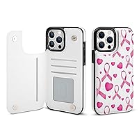 Breast Cancer Pink Ribbon Phone Case Flip Case with Card Holder Shockproof Protective Cover Phone Shell Designed for iPhone 13 Pro