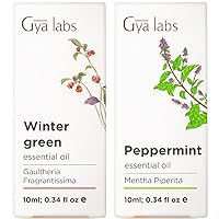 Wintergreen Essential Oil for Diffuser & Peppermint Oil for Hair Growth Set - 100% Pure Therapeutic Grade Essential Oils Set - 2x10ml - Gya Labs