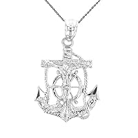 14 ct White Gold Mariners Anchor Crucifix Pendant Necklace (Comes with an 18