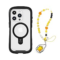 iFace iPhone 15 Pro Tempered Glass Case (MagSafe Compatible) (Black) + Gudetama The Lazy Egg Beaded Phone Strap