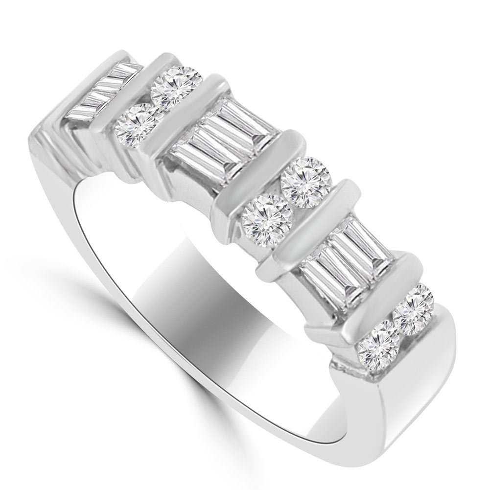 Madina Jewelry 1.50 ct Baguette and Round Cut Diamond Wedding Band Ring in 14 kt White Gold