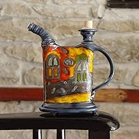 Pottery jug, Earthen pitcher with hand painted decoration, Water pitcher, Wheel thrown pottery, Brandy bottle