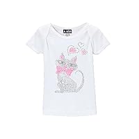 White Short Sleeve T Cat W Pink and Silver Hearts