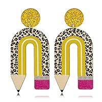 Double Sided Wooden Pencil Crayon Earrings Teacher Earrings for Women Girls Handmade Funny Pencil Book Drop Dangle Earrings for Teachers Appreciation Day Back to School Creative Jewelry Gifts