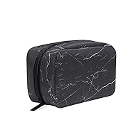 Black Marble Pattern Cosmetic Bag for Women Travel,Square Shapes Portable Makeup Bag Purse Handbag Organizer