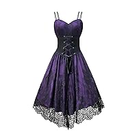 Elegant Spaghetti Strap High Waist Dress Women Cosplay Party Vintage Lace Long Dresses