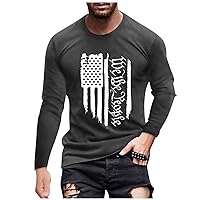 Men Vintage American Flag Print Long Sleeve Tshirts Crew Neck Graphic T Shirt Casual Fashion Lightweight Tee Tops