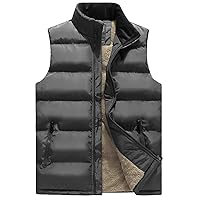 Flygo Men's Winter Warm Outdoor Padded Puffer Vest Thick Fleece Lined Sleeveless Jacket(Style 03 Darkgrey-M)