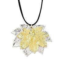 925 Sterling Silver/24k Gold Dipped Leather cord Lobster Claw Closure Double Full Celestial Moon Maple Leaf Necklace 20 Inch Jewelry for Women