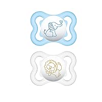 MAM Mini Air Pacifiers, Sensitive Skin Pacifier 0-6 Months for Breastfed Babies, Baby Boy Pacifiers, 2 Count (Pack of 1), Designs May Vary
