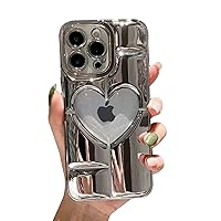 for iPhone 14 Pro Max Case, [Premium Chrome Silver Transparent Heart][Shiny Electroplated 3D Heart][Creative airbag Case] Soft TPU Drop and Shock Resistant for Women and Girls 6.7