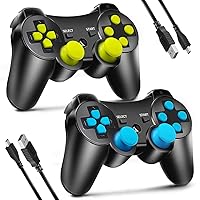 Kujian Controller for PS3, Wireless Controller for Playstation 3 6-axis Dual Vibration Gaming Controller with Charging Cord 2 Pack (Blue and Green)