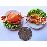 Set of 2 Seafood Sea Food on Plates Dollhouse Miniatures Food Supply Deco Barbie