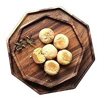Set of 2 Acacia Wooden Trays Serving Platters Octagon Square Serving Tray Bread Charcuterie Board for Fruit Salad Cheese Platter Vegetable Food Dish Charger Plates Charcuterie Boards