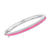 Ross-Simons 0.60 ct. t.w. Diamond and Pink Enamel Bangle Bracelet in Sterling Silver. 7 inches