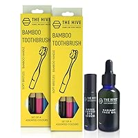 Caffeine Eye Serum with Radiant Face Oil & Natural Bamboo Toothbrushes| Green Coffee Eye Roller for Dark Circles & Puffiness| Organic Argan Oil and Rosehip Oil Blend| Eco-friendly Toothbrush