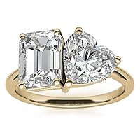 10K/14K/18K Solid Yellow Gold Handmade Engagement Ring 2 CT Emerald & Heart Cut Moissanite Diamond Solitaire Wedding/Bridal Ring for Women/Her, Gorgeous Gifts for Her