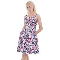 CowCow Womens Swing Casual Dress Vintage Aloha Floral Pattern Knee Length Skater Dress with Pockets, XS-5XL