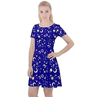 CowCow Womens Starry Night Sky Moon Stars Space Constellations Planets Mrs Frizzle Cap Sleeve Velour Dress